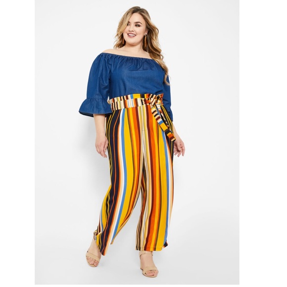 Ashley Stewart Pants - STRIPED TIE WAIST CROP PANT